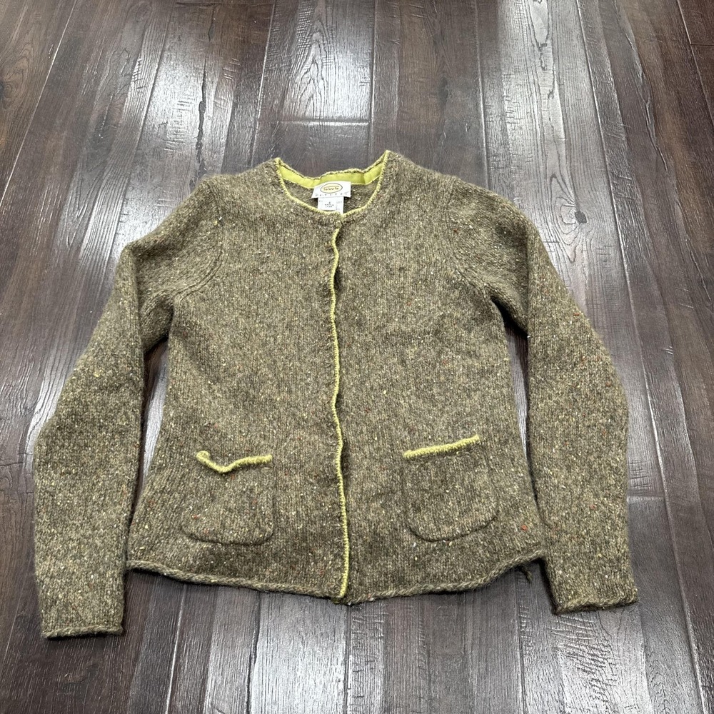 Talbots Cardigan Sweater Womens Petite Small Green Wool Angora Knit Pockets